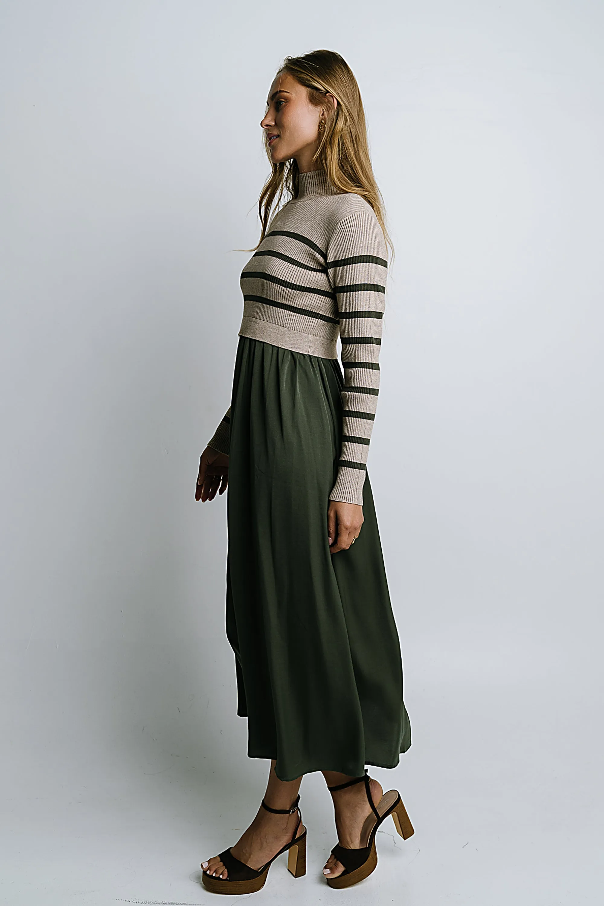Zeda Midi Dress in Olive Stripe sold by bohme product image thumbnail 2