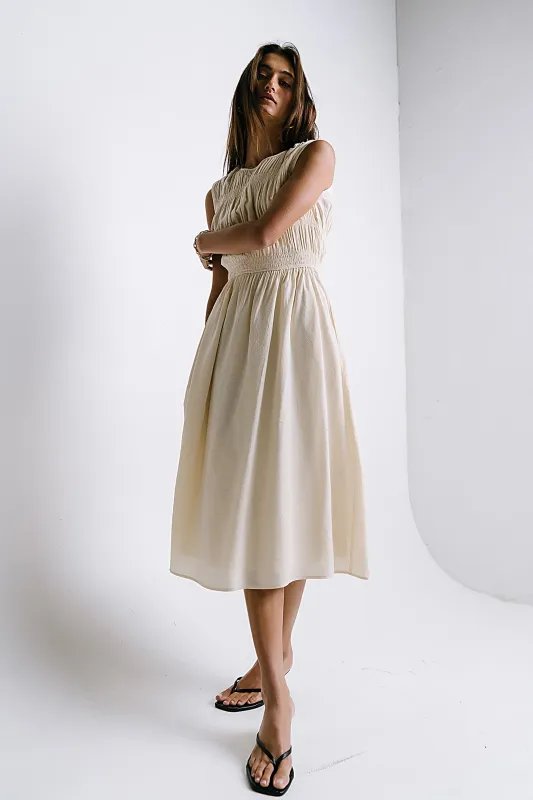 Johna Smocked Midi Dress sold by bohme
