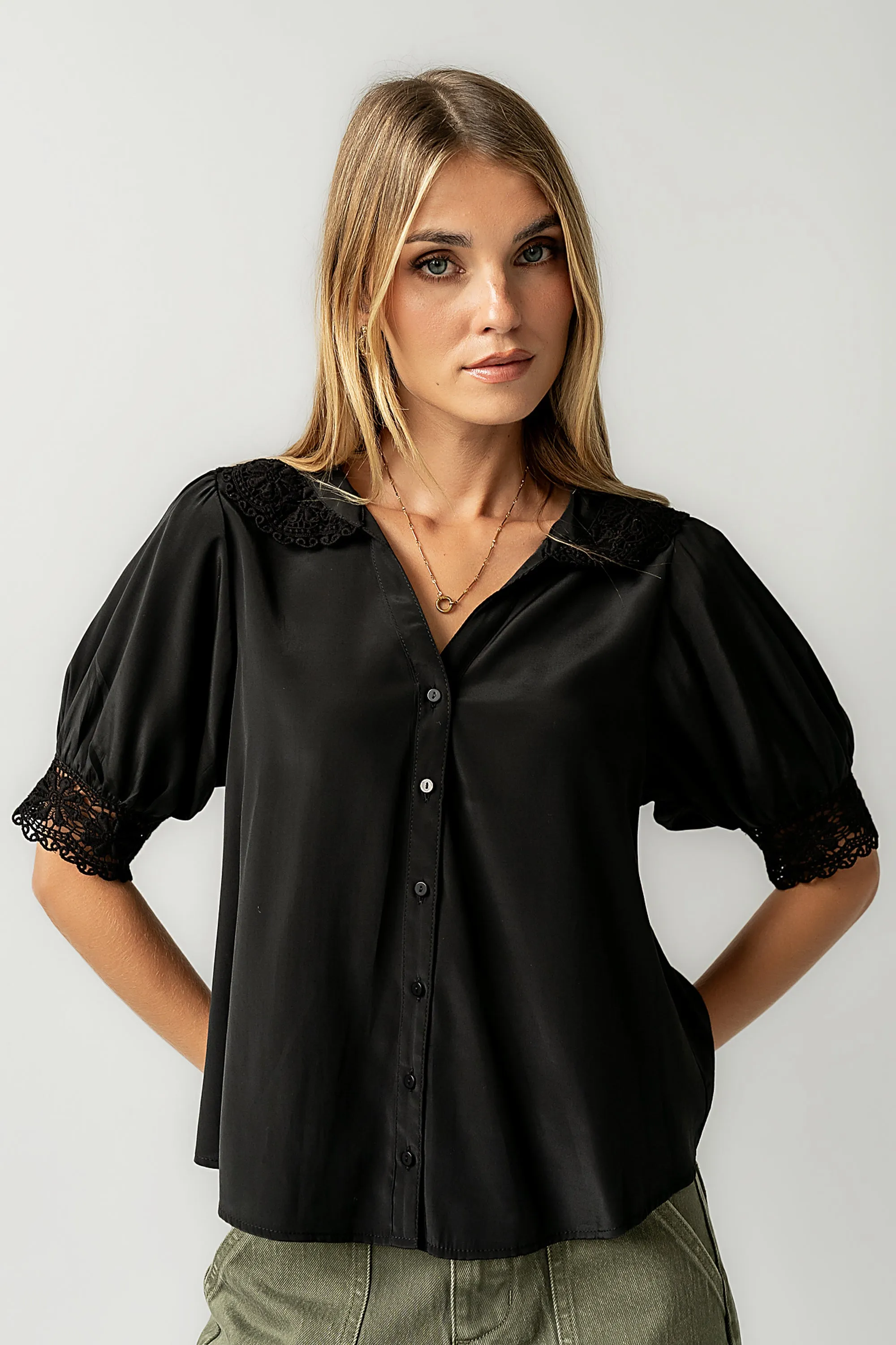 Zayne Button Up in Black sold by bohme