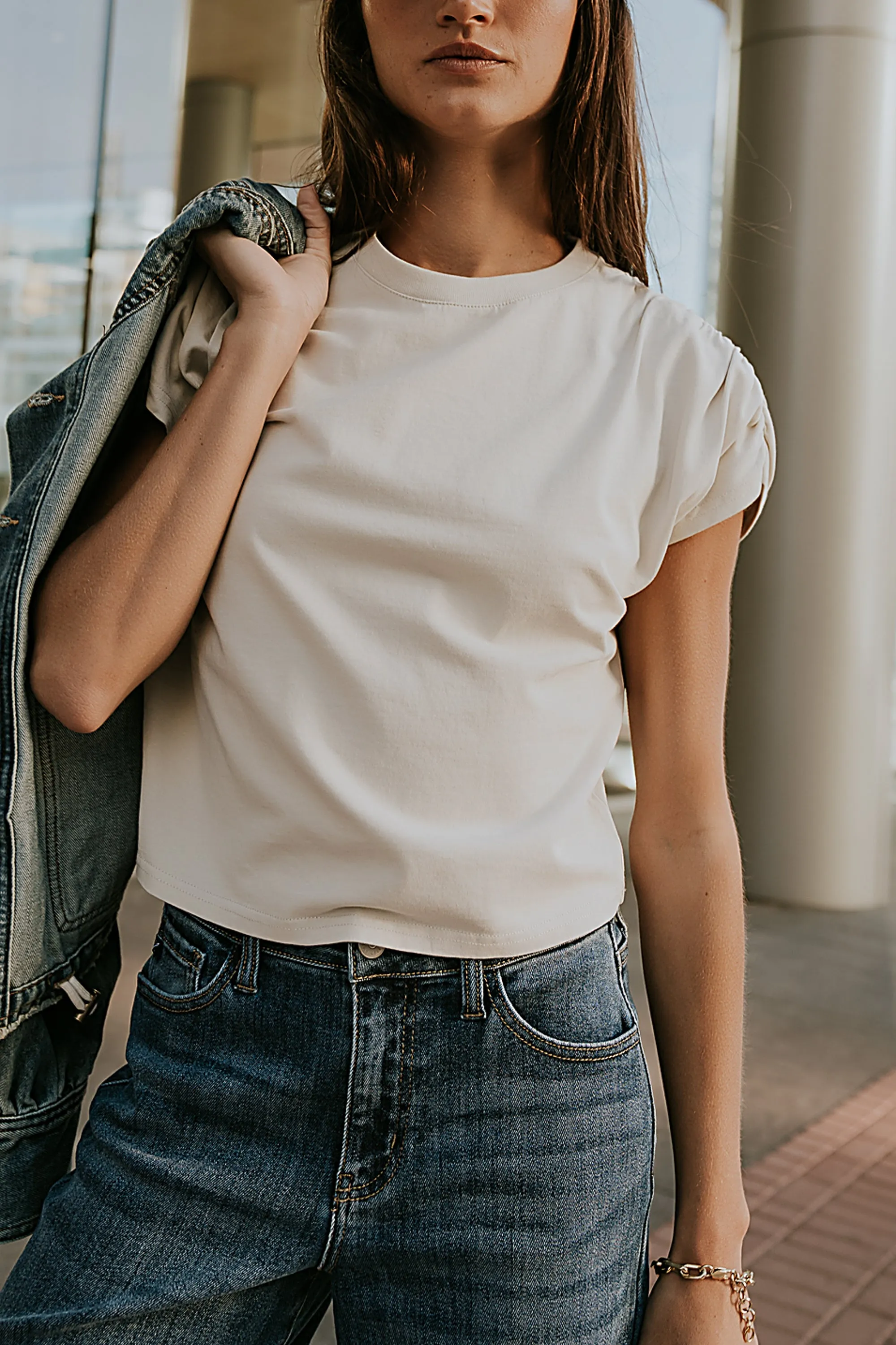 Noelle Ruched Top in Ecru sold by bohme product image thumbnail 2