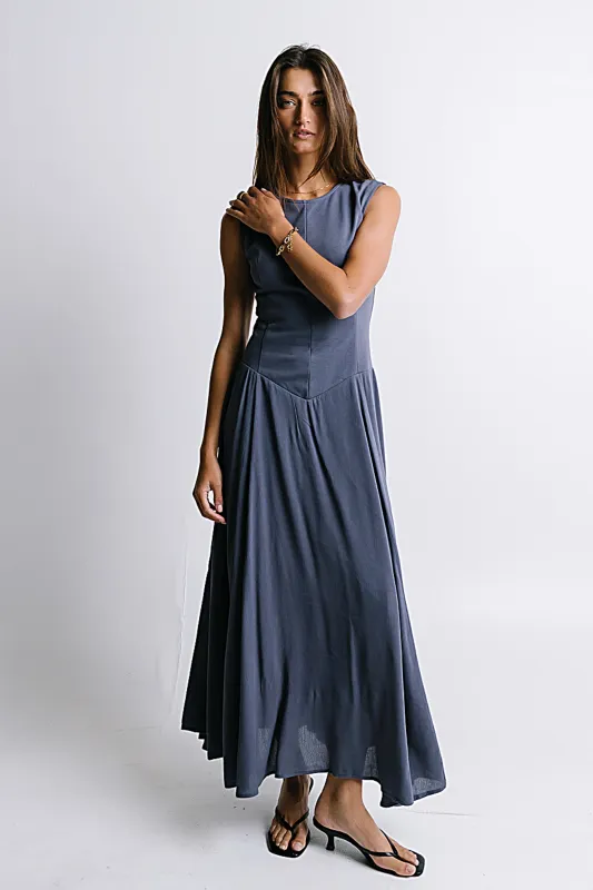 Charles Maxi Dress in Slate Blue sold by bohme