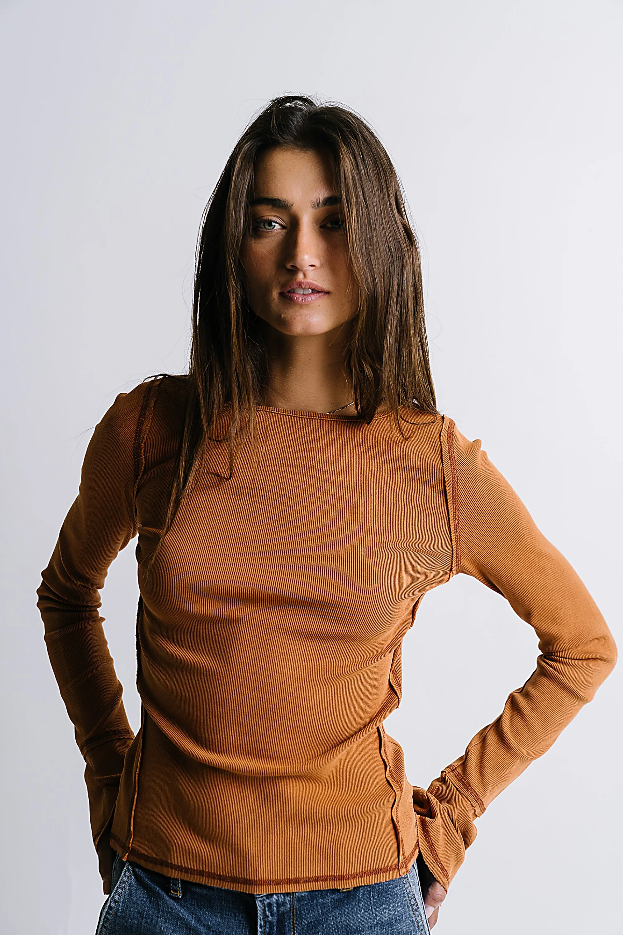 Toby Ribbed Top in Rust sold by bohme