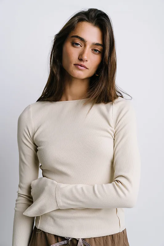 Toby Ribbed Top in Bone sold by bohme