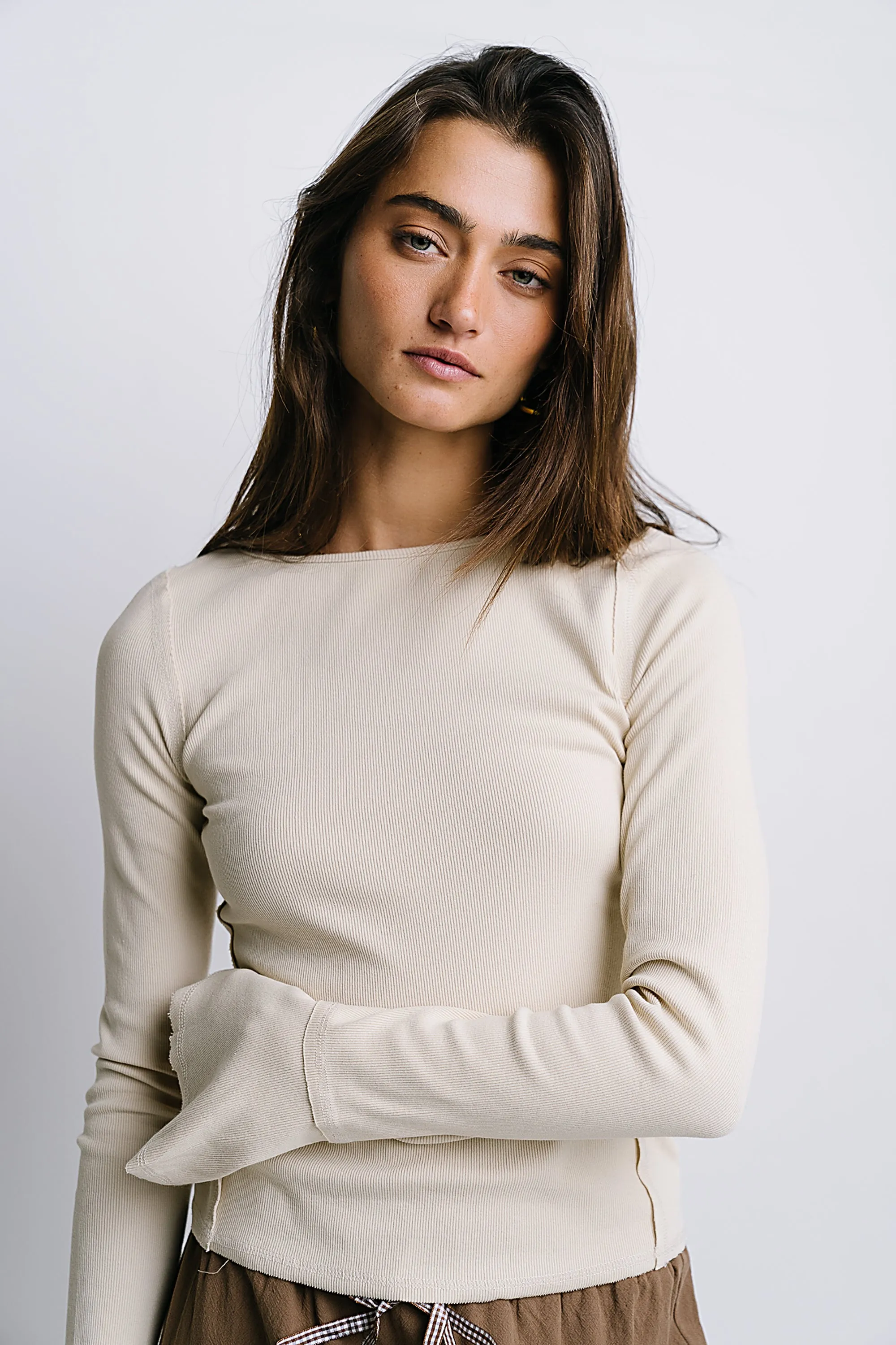 Toby Ribbed Top in Bone sold by bohme