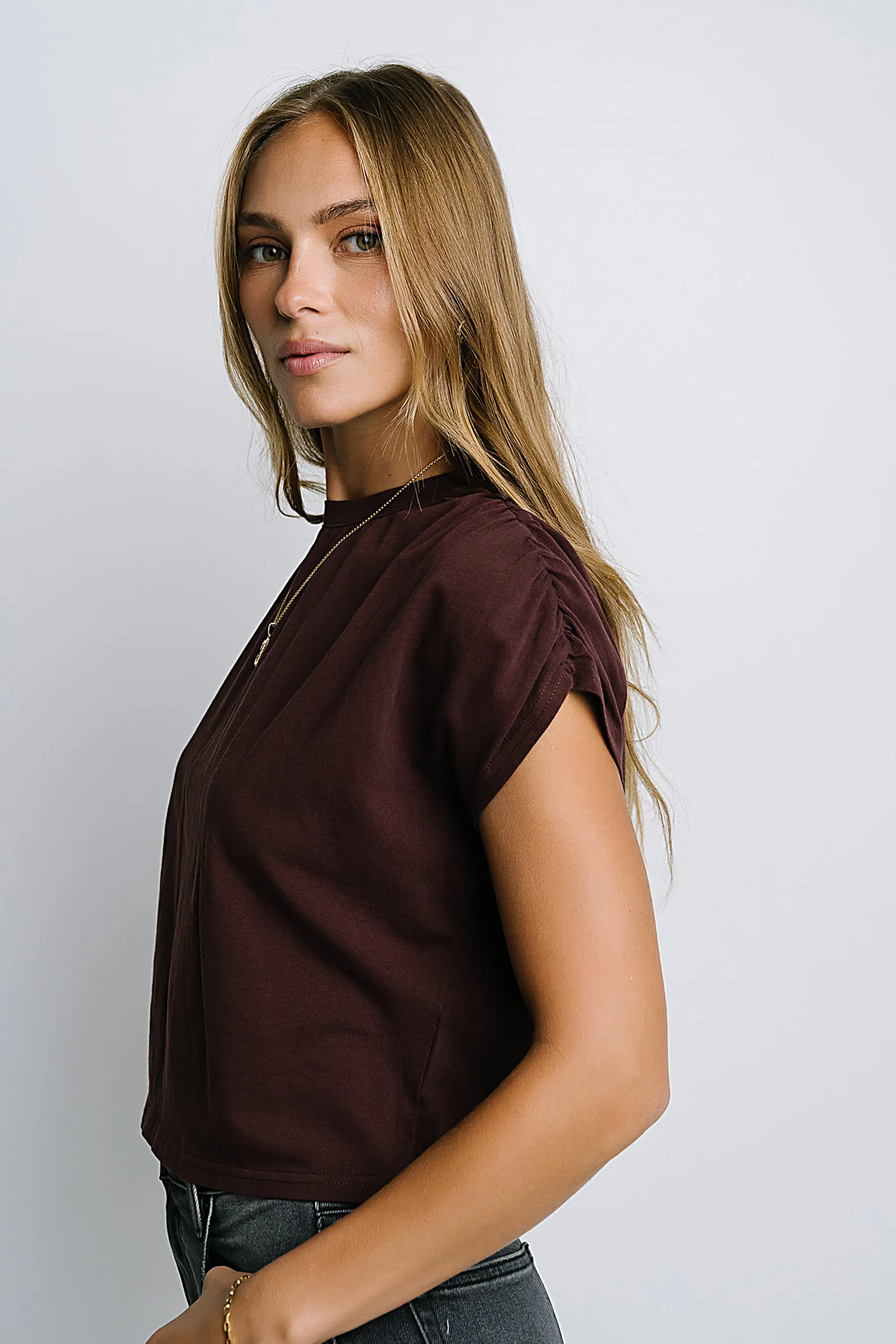 Noelle Ruched Top in Red-Brown sold by bohme product image thumbnail 3