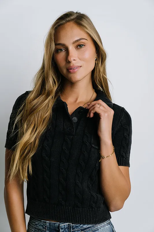 Halle Cable Knit Top in Navy sold by bohme