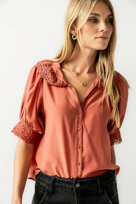 Zayne Button Up in Clay sold by bohme