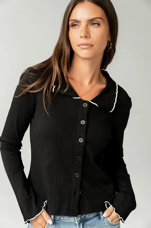 Jazmine Contrast Top in Black sold by bohme