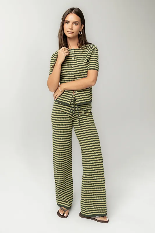Ireland Striped Wide Leg Pants in Green sold by bohme