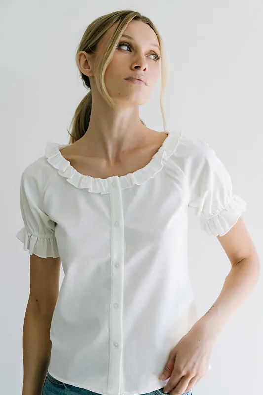 Connie Ruffle Blouse in Cream sold by bohme