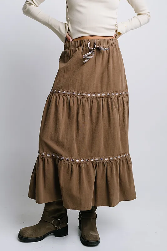 Anika Tiered Maxi Skirt sold by bohme