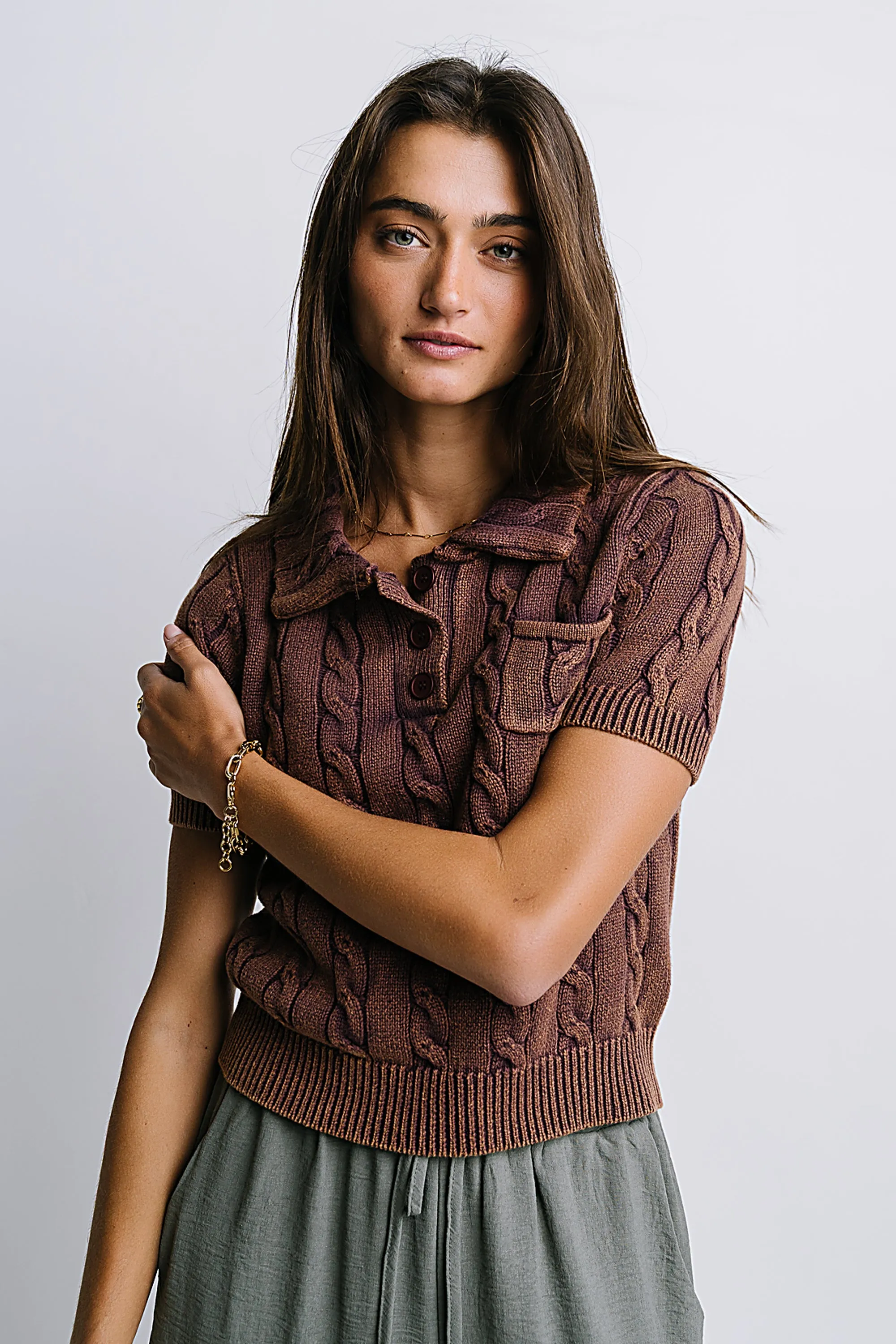 Halle Cable Knit Top in Plum sold by bohme