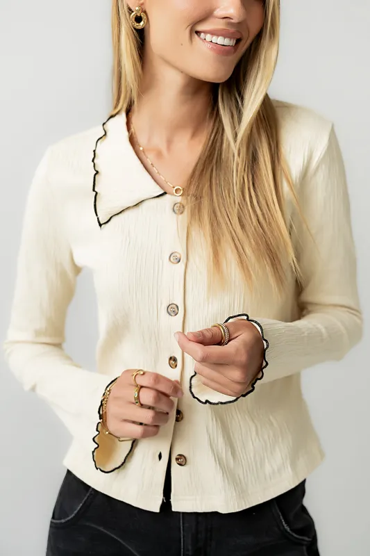 Jazmine Contrast Top in Cream sold by bohme