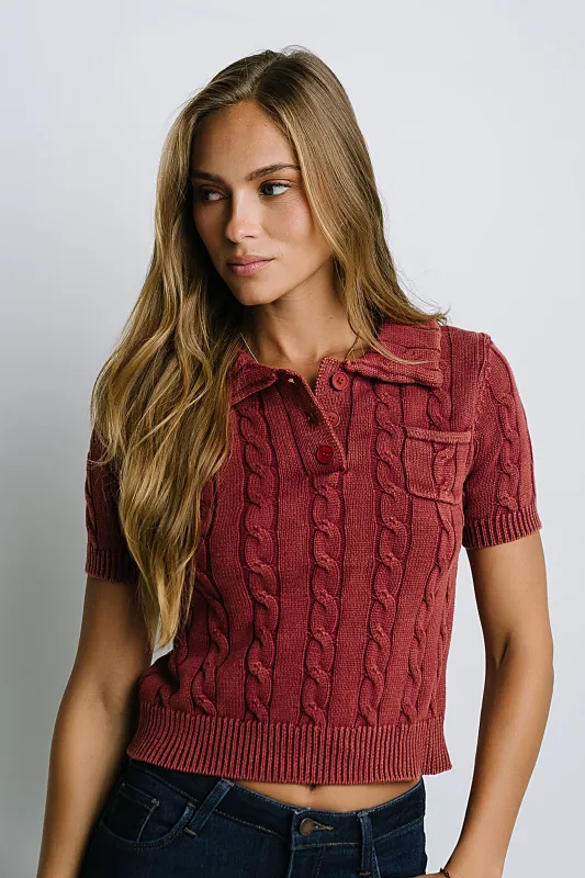 Halle Cable Knit Top in Red sold by bohme