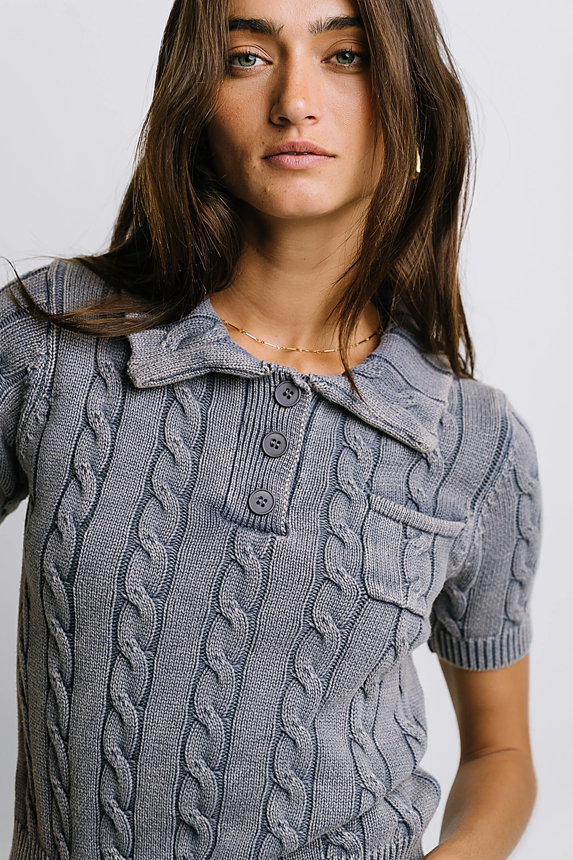 Halle Cable Knit Top in Blue sold by bohme product image thumbnail 3