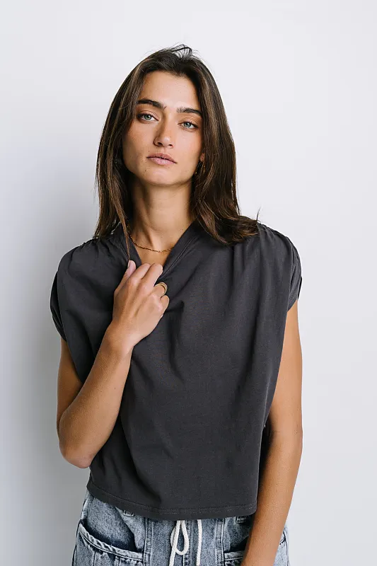 Noelle Ruched Top in Charcoal sold by bohme