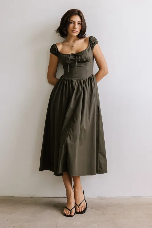 Patricia Midi Dress in Olive sold by bohme
