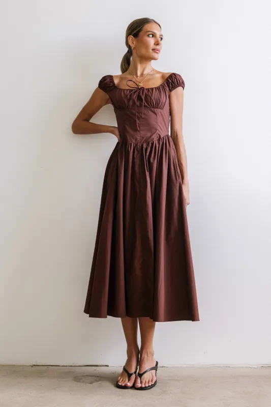 Patricia Midi Dress in Brown sold by bohme
