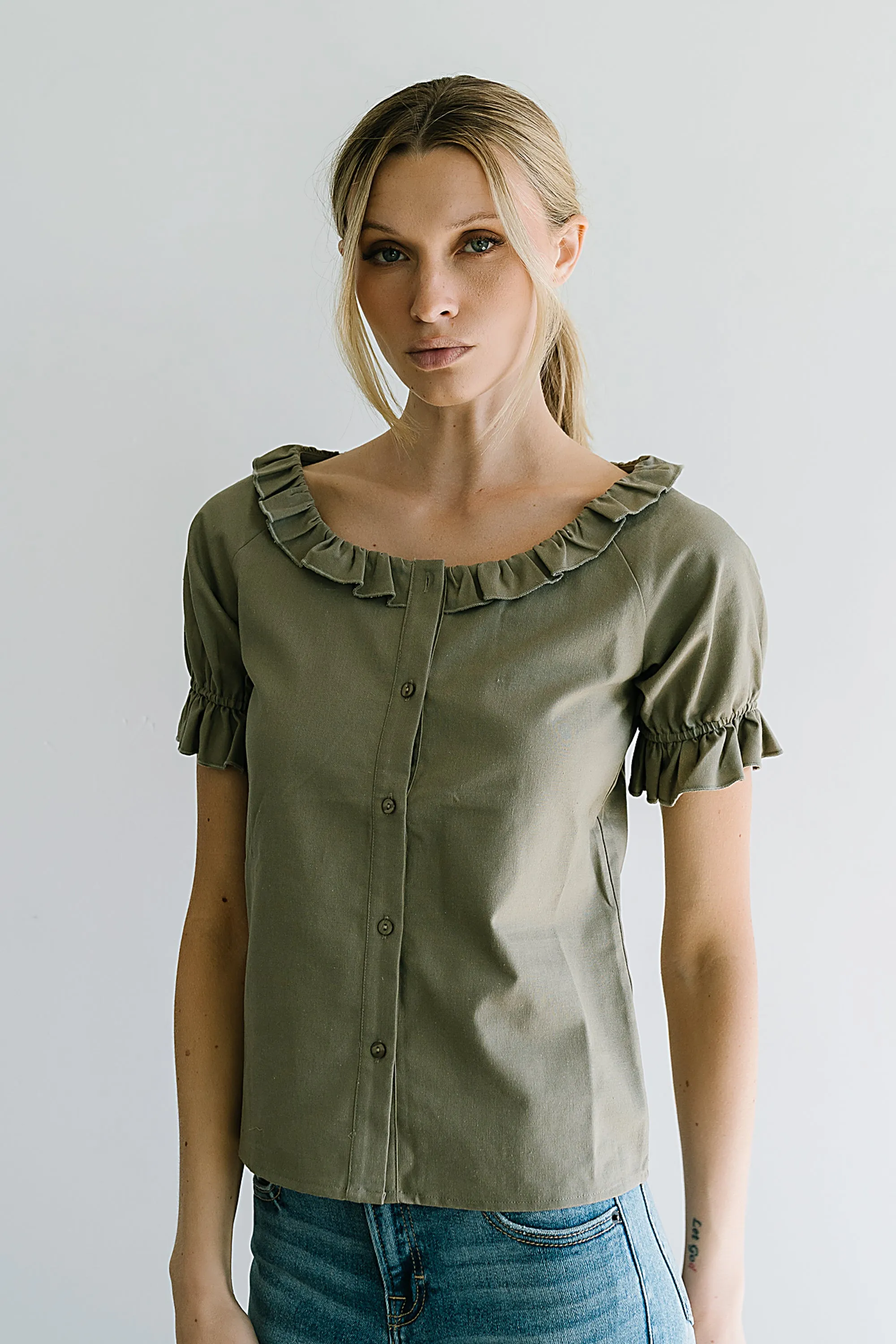 Connie Ruffle Blouse in Olive sold by bohme product image thumbnail 5