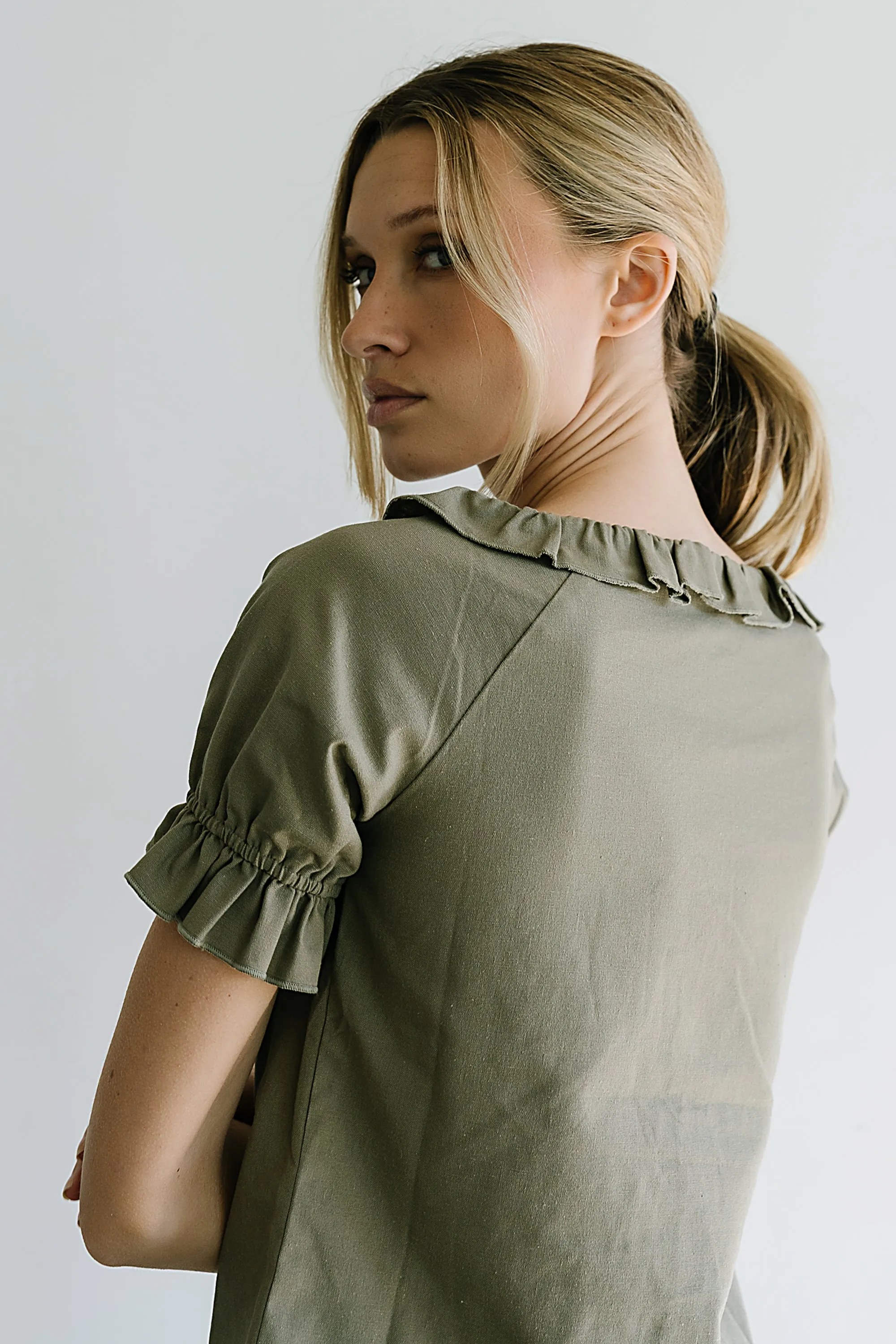 Connie Ruffle Blouse in Olive sold by bohme product image thumbnail 3