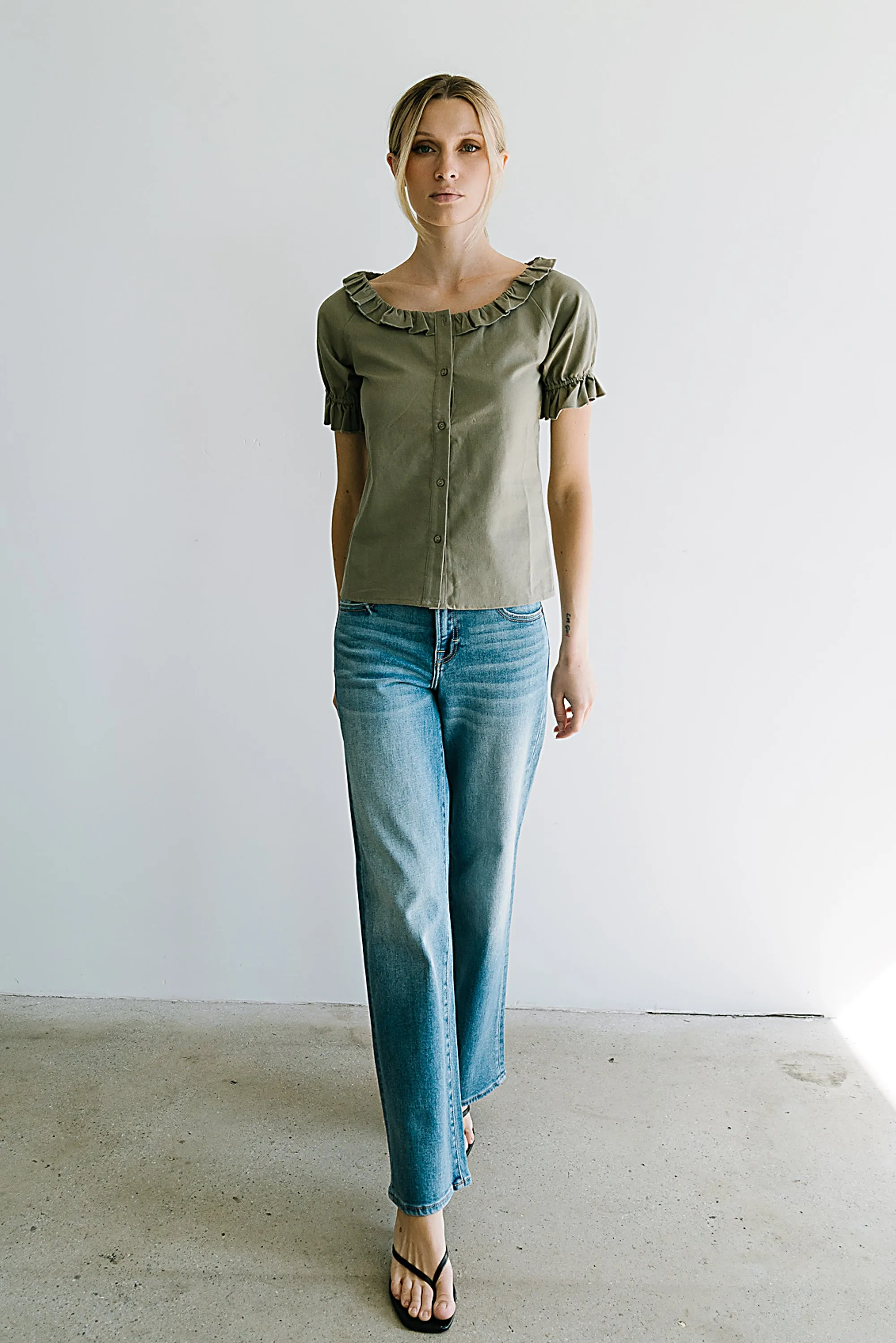 Connie Ruffle Blouse in Olive sold by bohme product image thumbnail 4