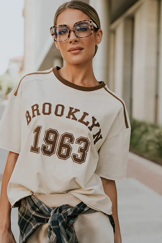 Brooklyn Oversized Graphic Tee in Brown sold by bohme