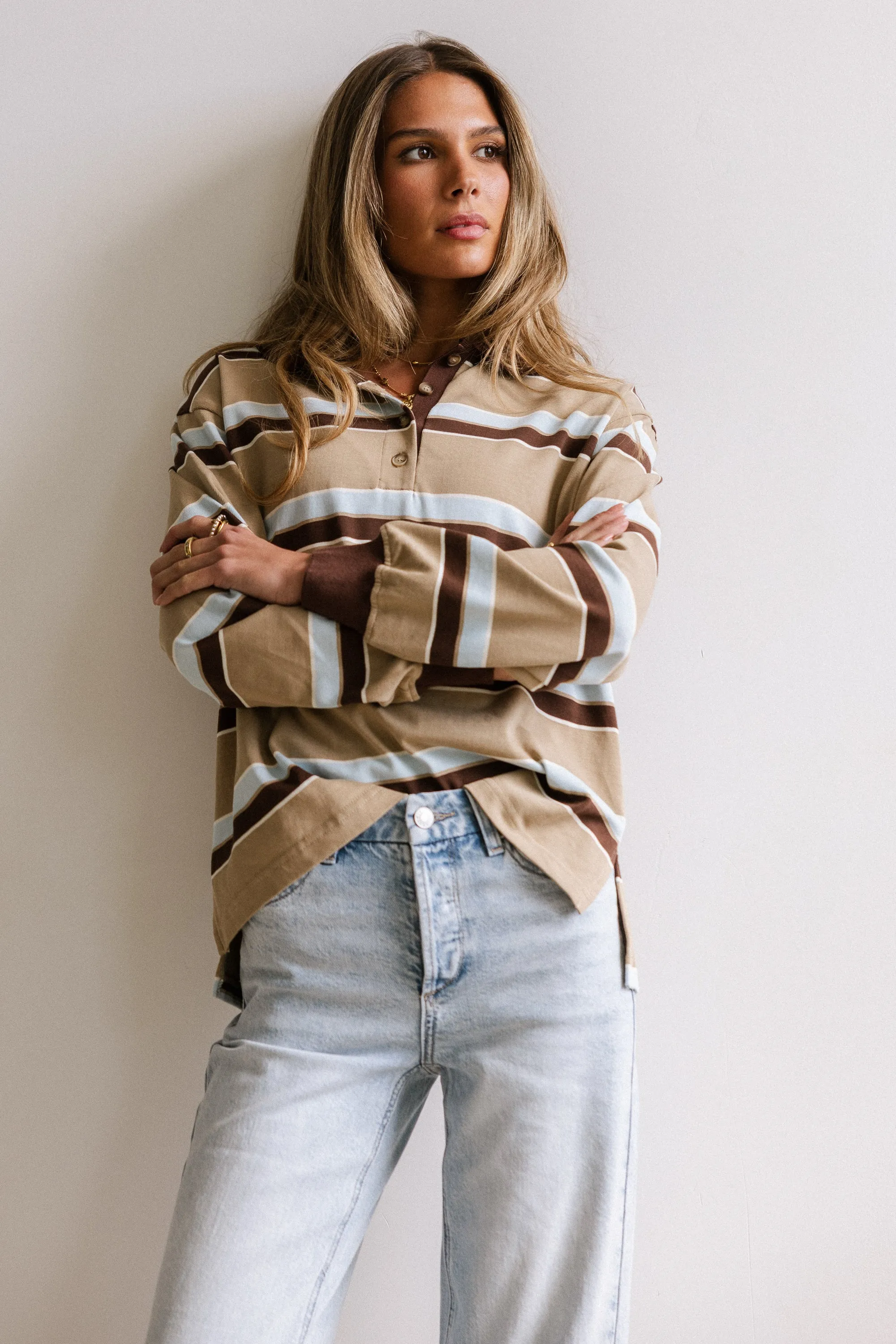 Megan Striped Top in Taupe sold by bohme