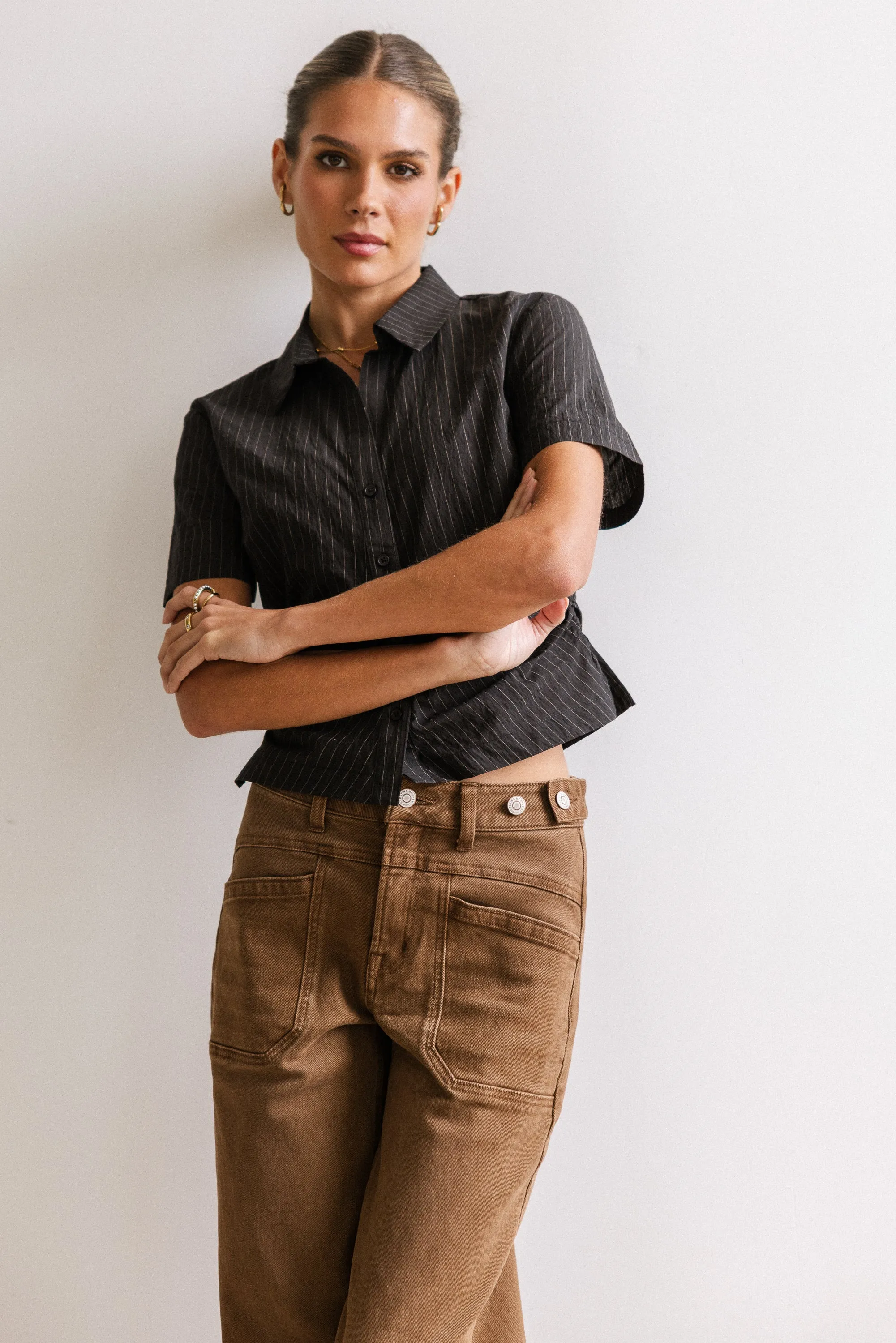 Brandy Ruched Button Up in Black - FINAL SALE sold by bohme product image thumbnail 5