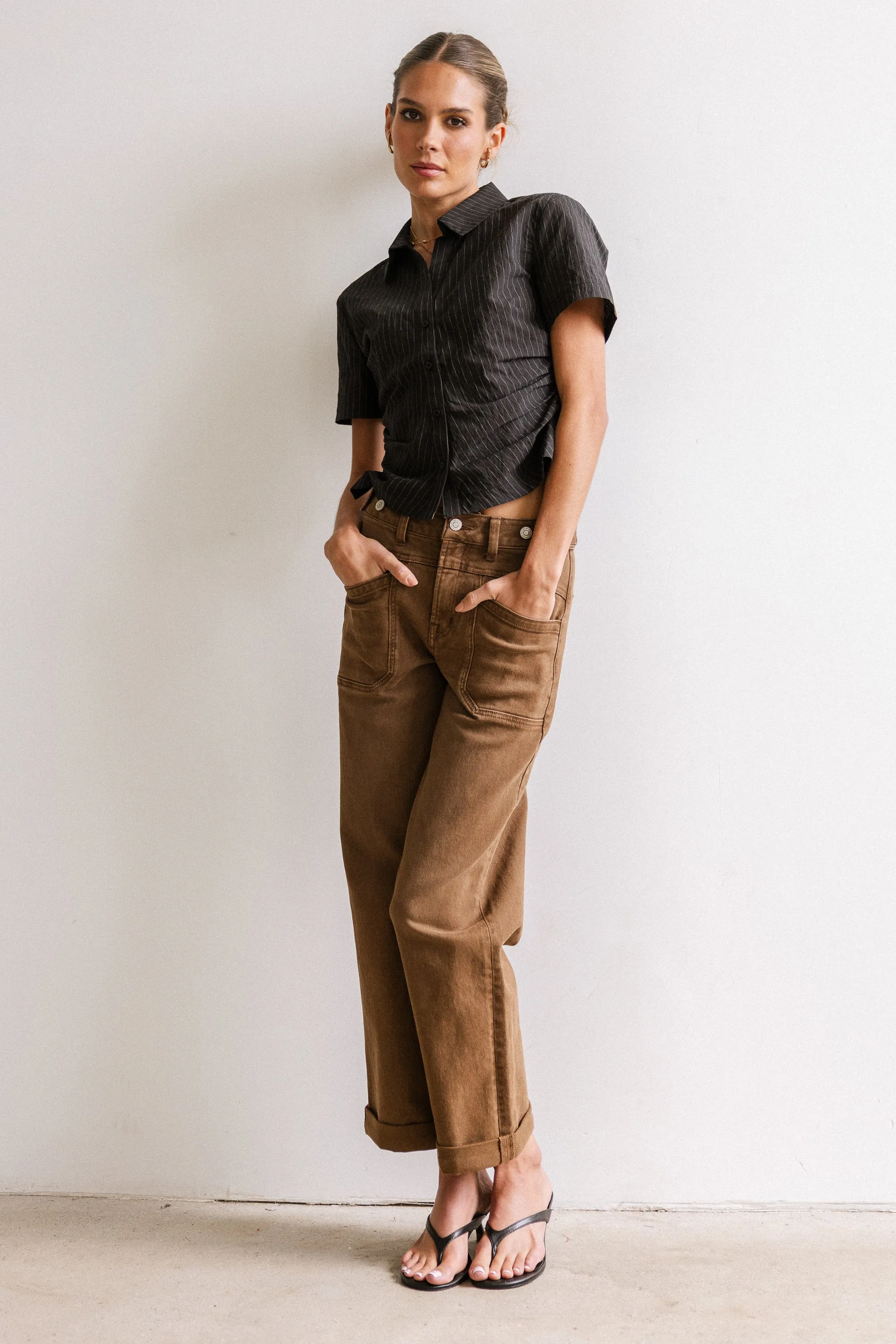 Brandy Ruched Button Up in Black - FINAL SALE sold by bohme product image thumbnail 4