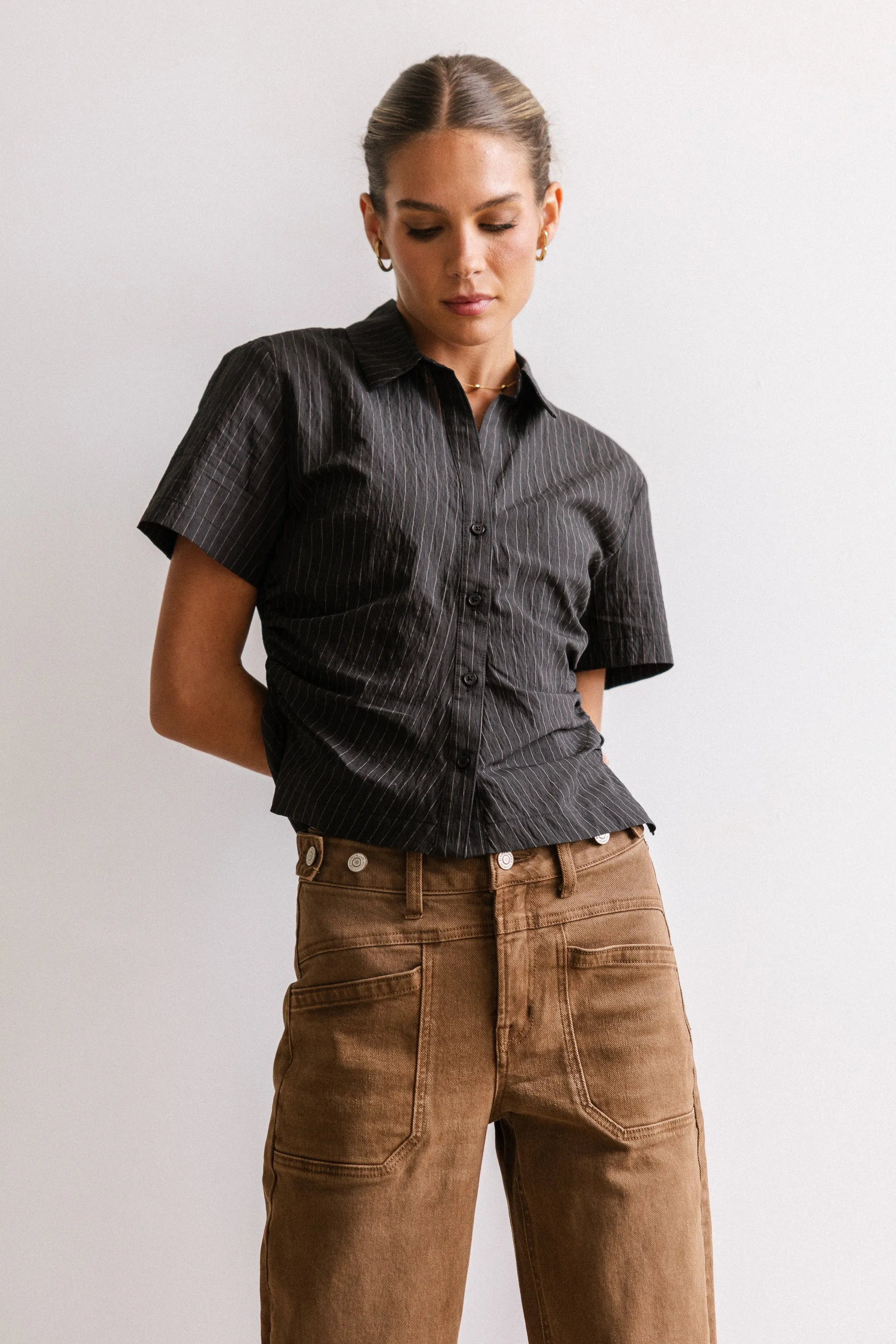 Brandy Ruched Button Up in Black - FINAL SALE sold by bohme product image thumbnail 3