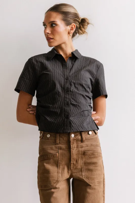 Brandy Ruched Button Up in Black - FINAL SALE sold by bohme