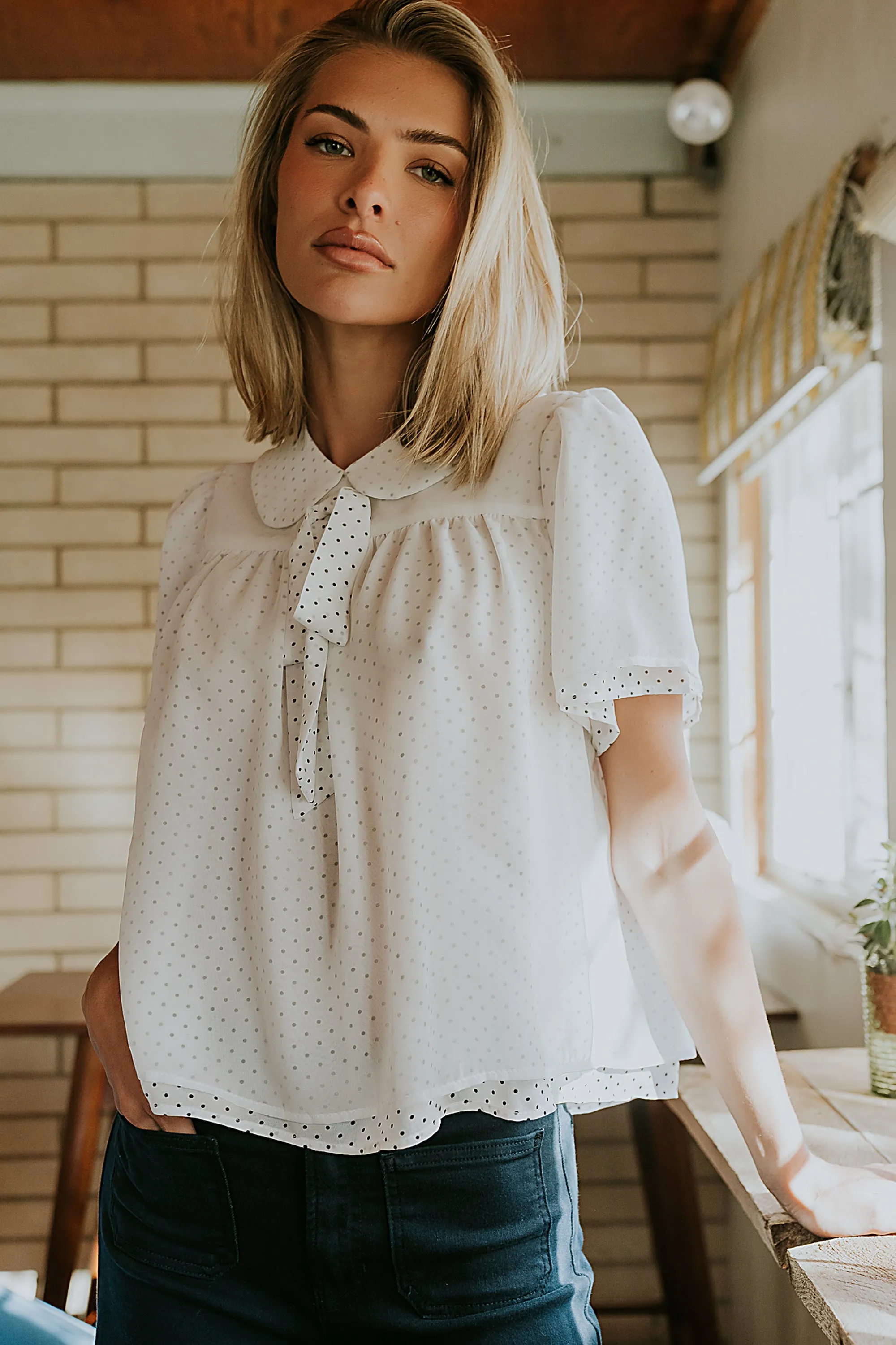 Danika Polka Dot Blouse sold by bohme