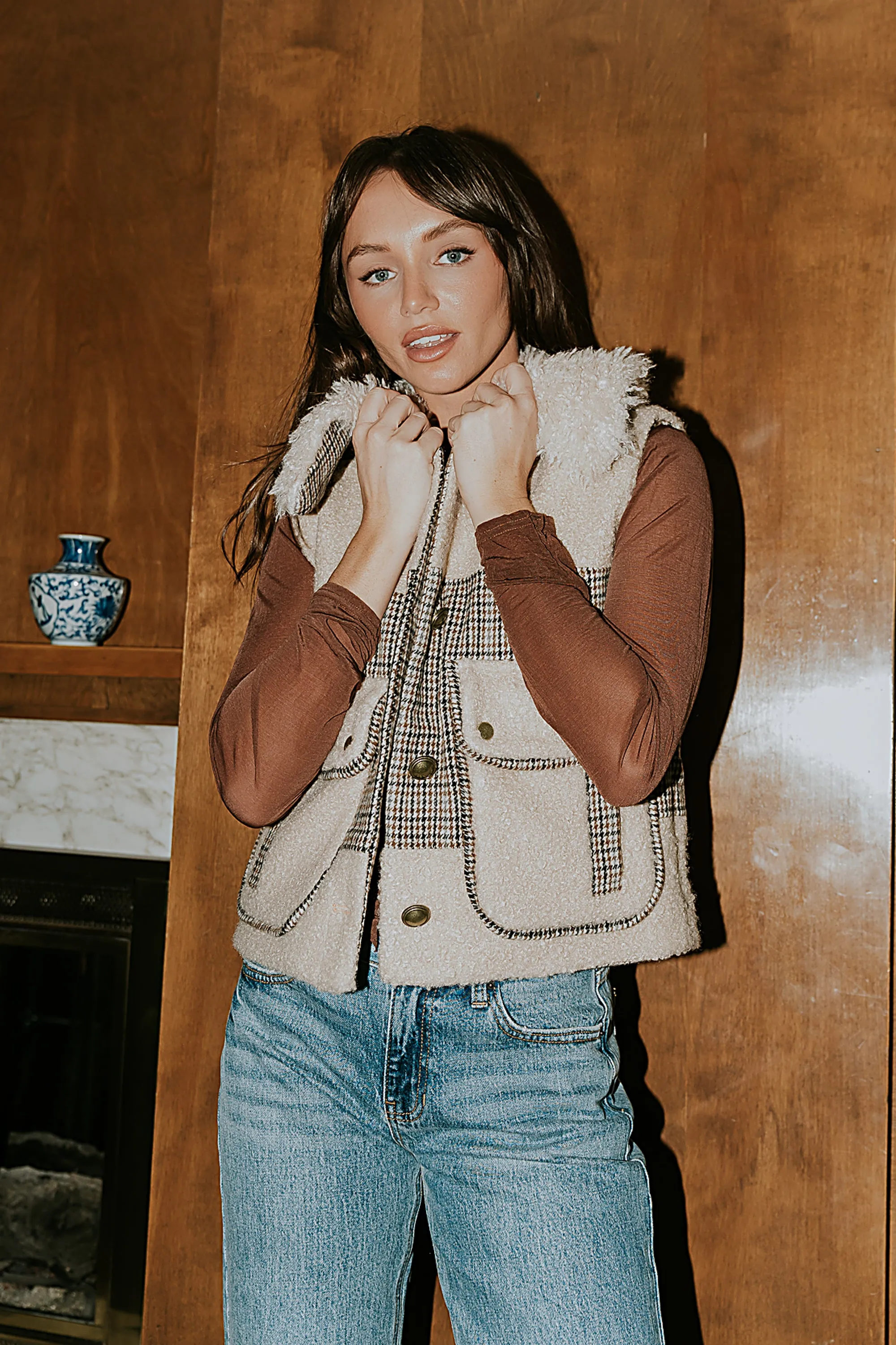 Liv Sherpa Vest in Taupe sold by bohme product image thumbnail 2