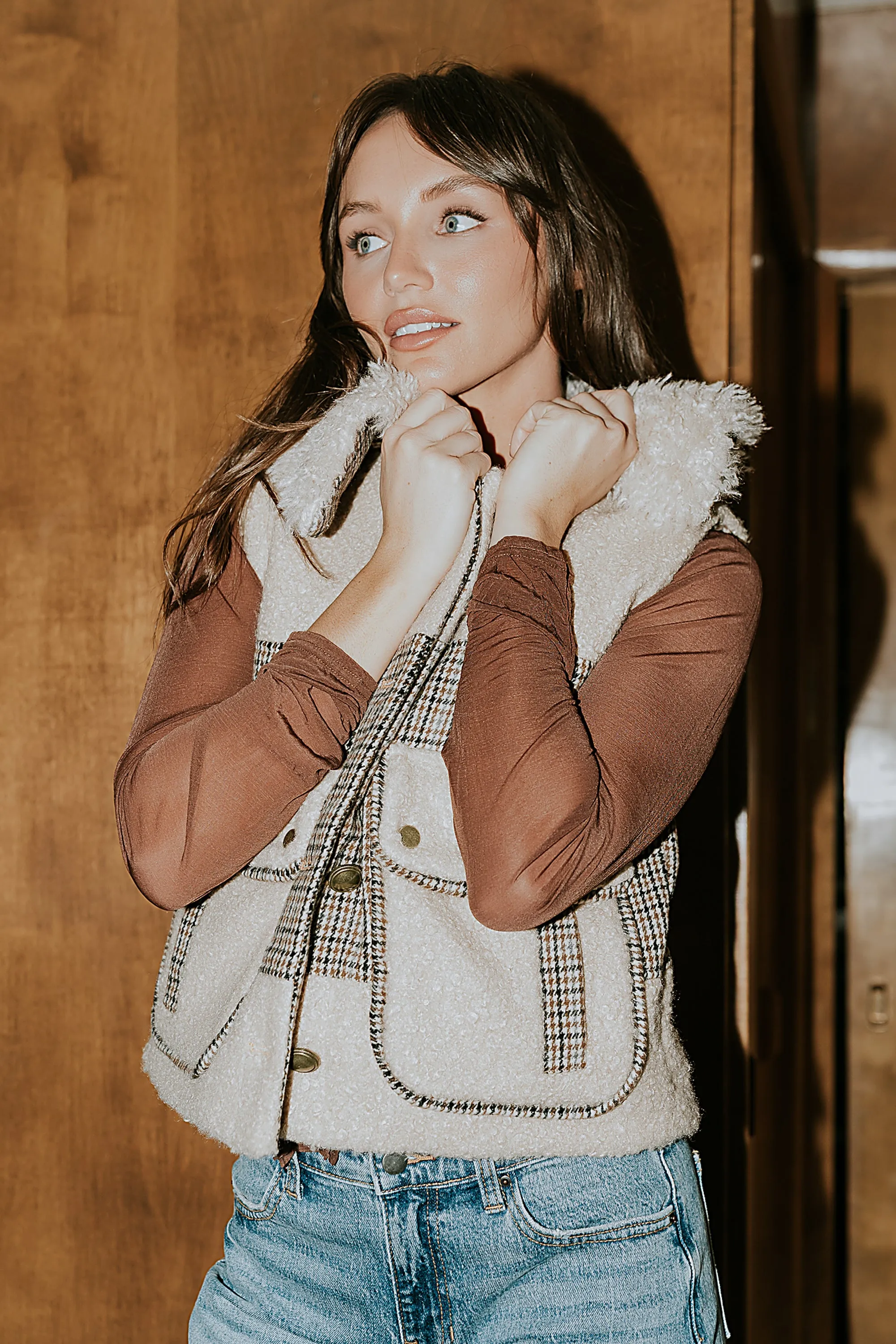 Liv Sherpa Vest in Taupe sold by bohme product image thumbnail 4