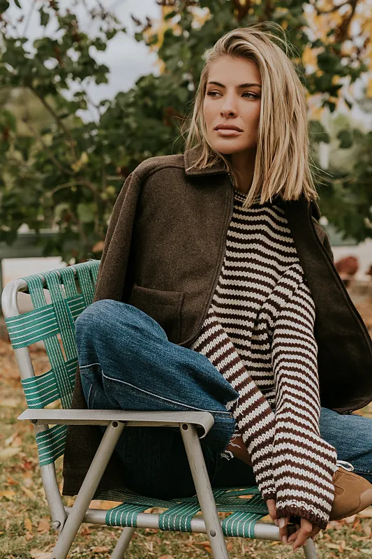 Juniper Collared Jacket in Brown sold by bohme