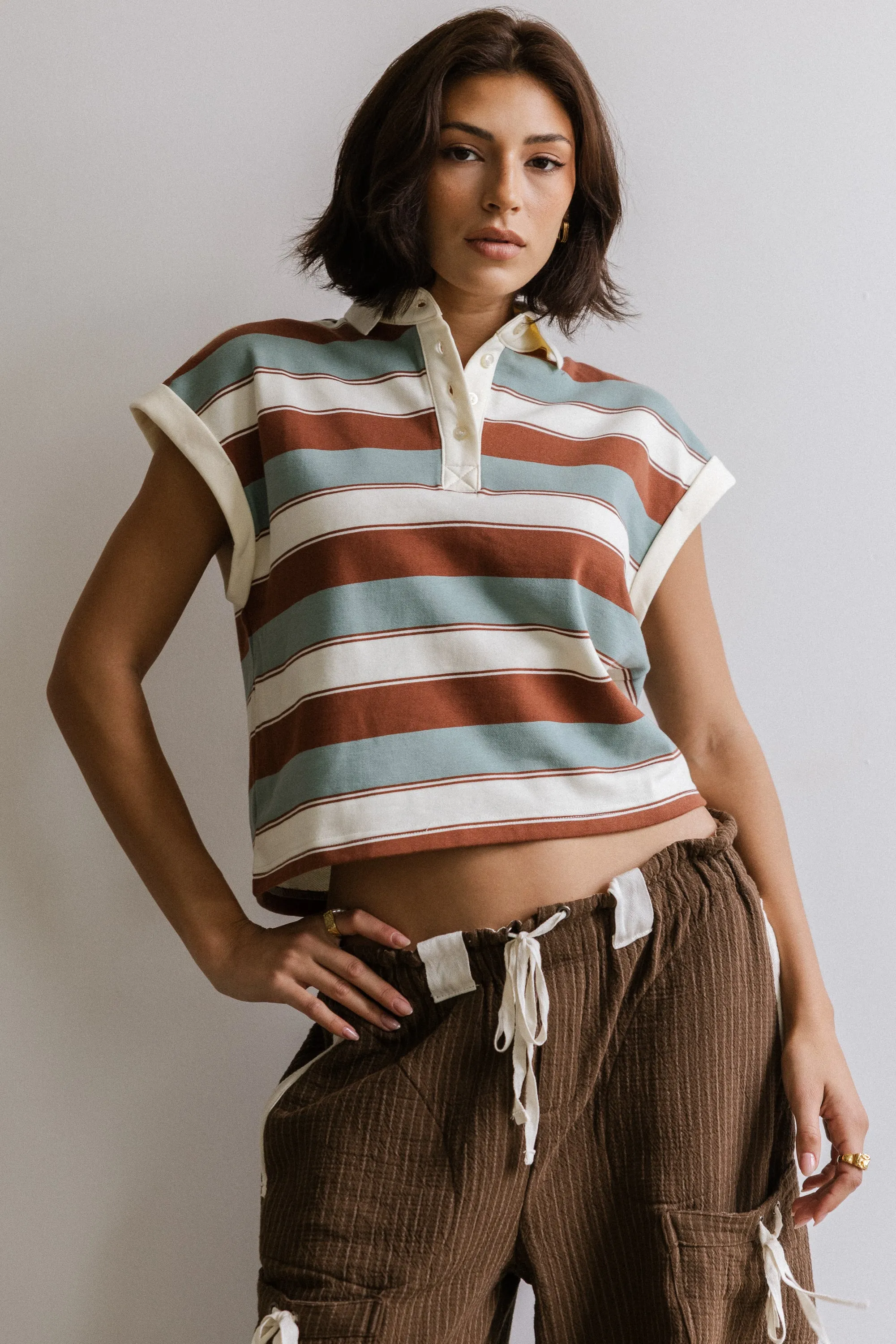 Niko Striped Top in Camel sold by bohme