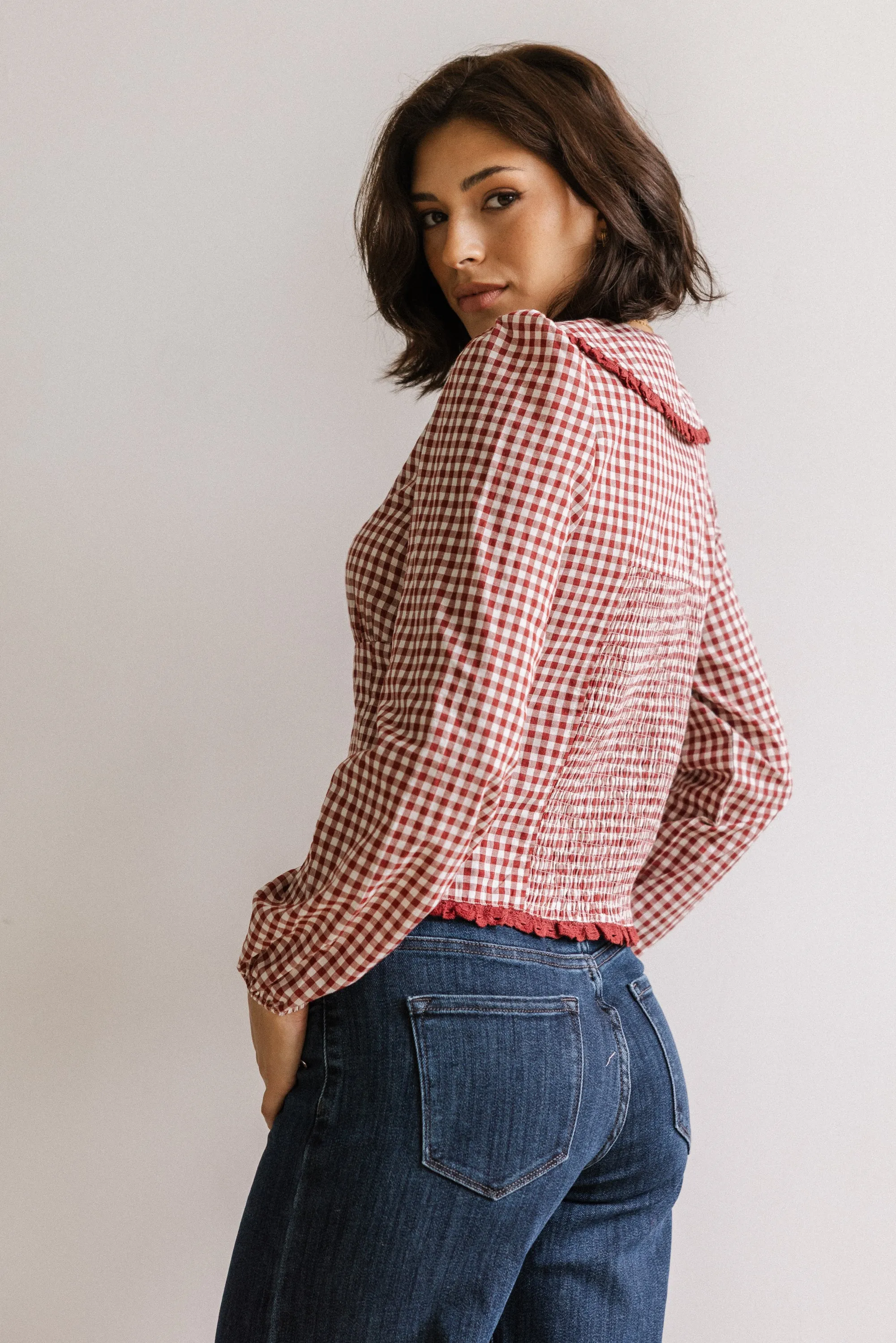 Brenna Gingham Blouse in Burgundy sold by bohme product image thumbnail 2