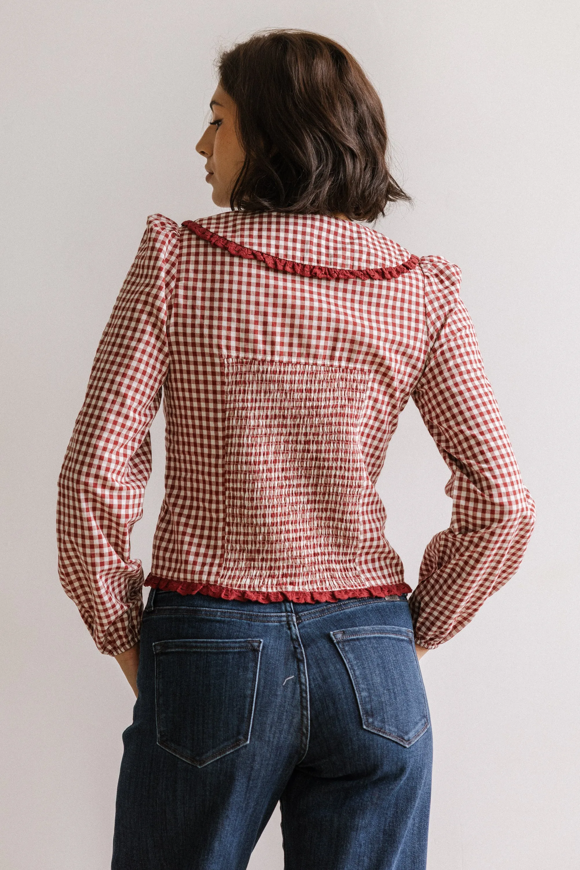 Brenna Gingham Blouse in Burgundy sold by bohme product image thumbnail 3