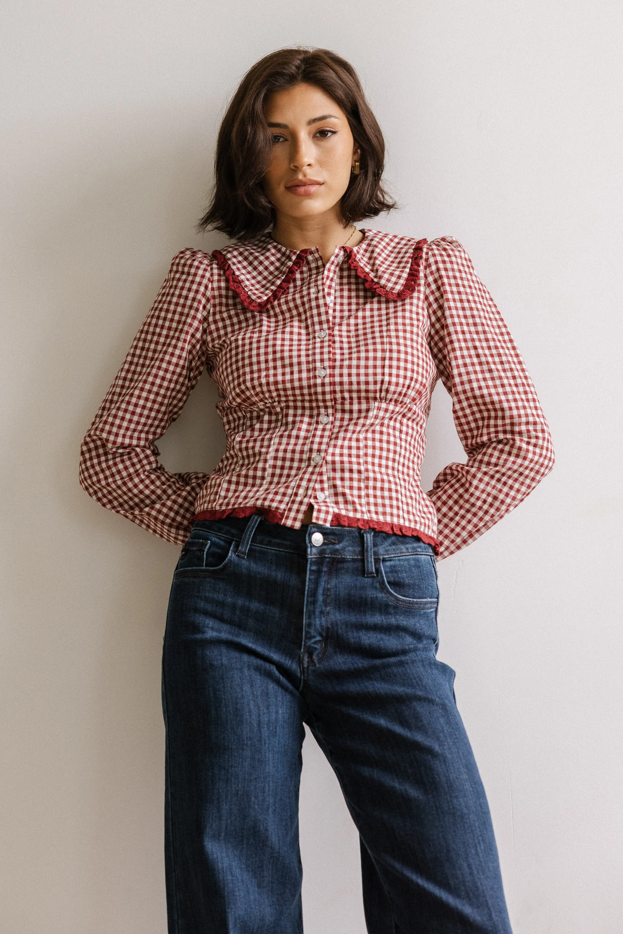 Brenna Gingham Blouse in Burgundy sold by bohme product image thumbnail 5