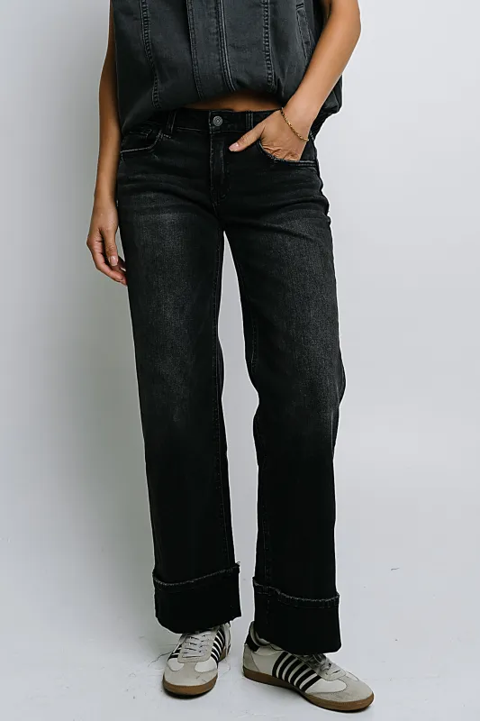 Marcia Cuffed Baggy Jeans in Faded Black sold by bohme