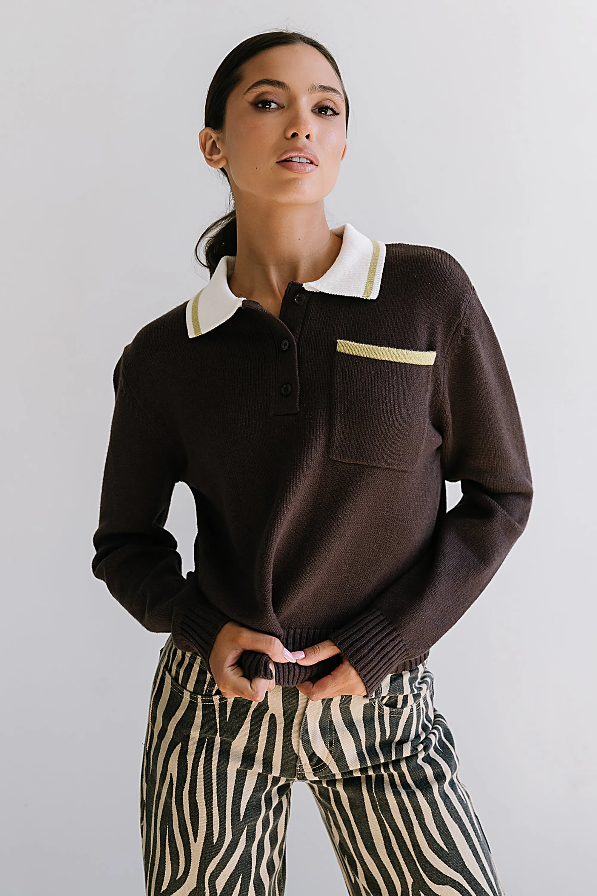 Justine Collared Sweater in Brown sold by bohme