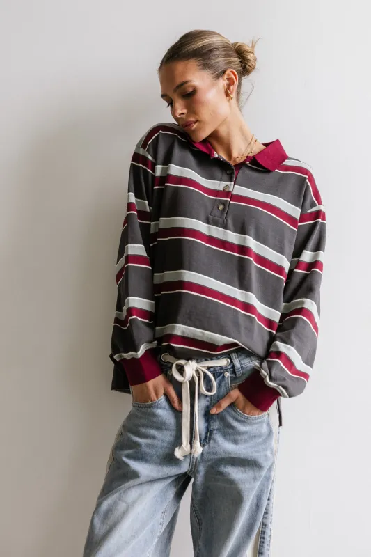 Megan Striped Top in Grey sold by bohme