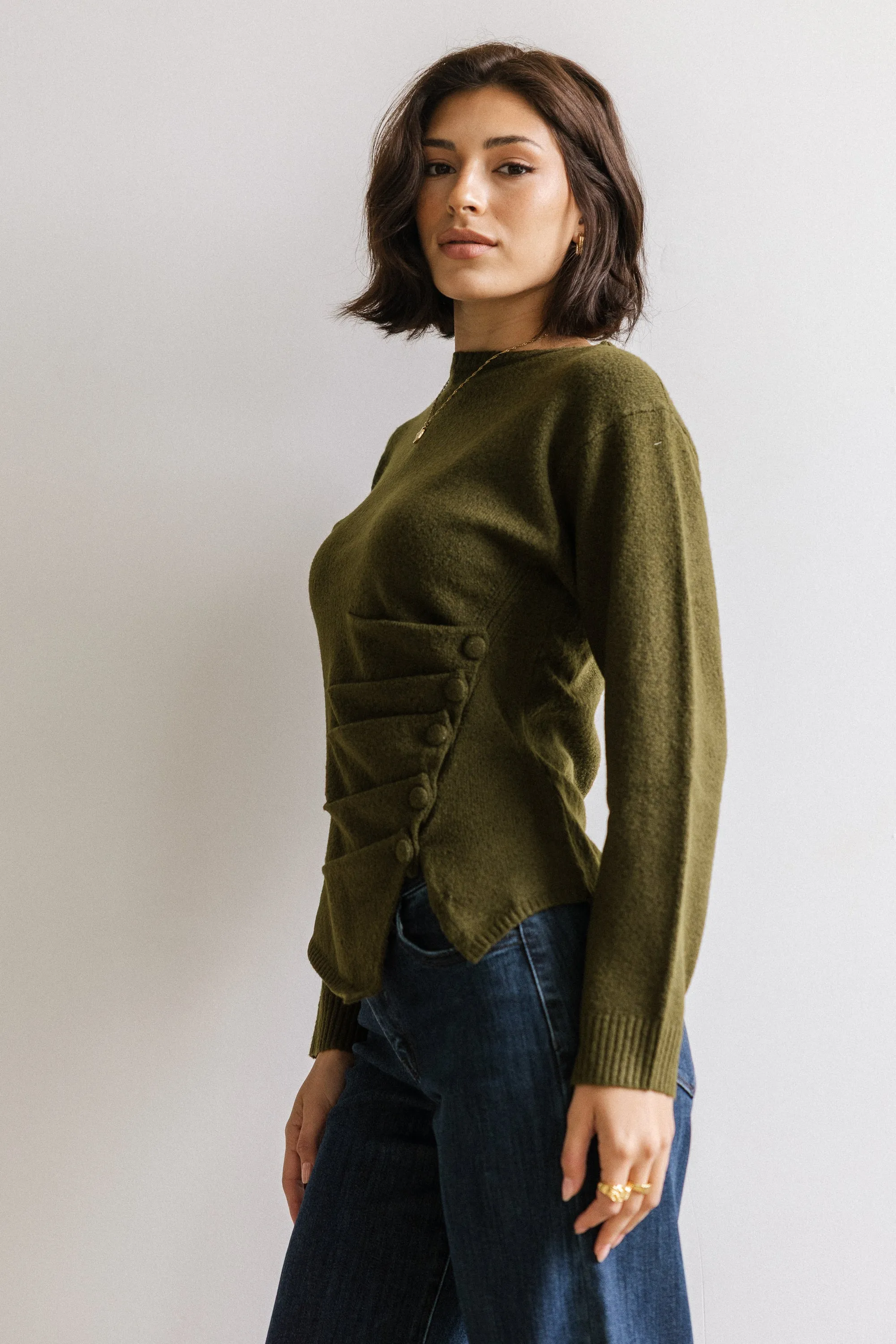 Jerzey Asymmetrical Sweater in Olive - FINAL SALE sold by bohme product image thumbnail 2