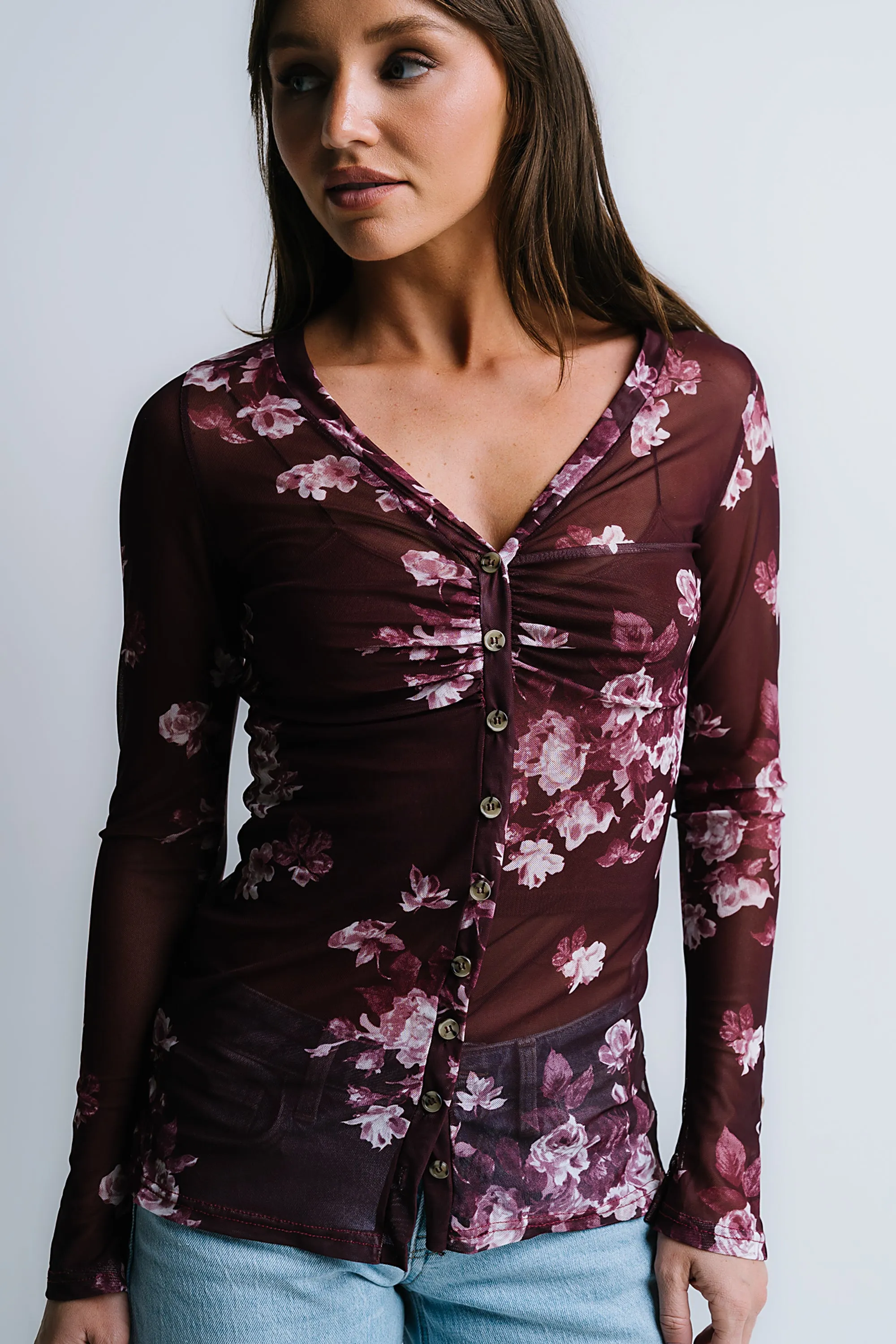 Sammy Floral Mesh Top in Wine sold by bohme product image thumbnail 3