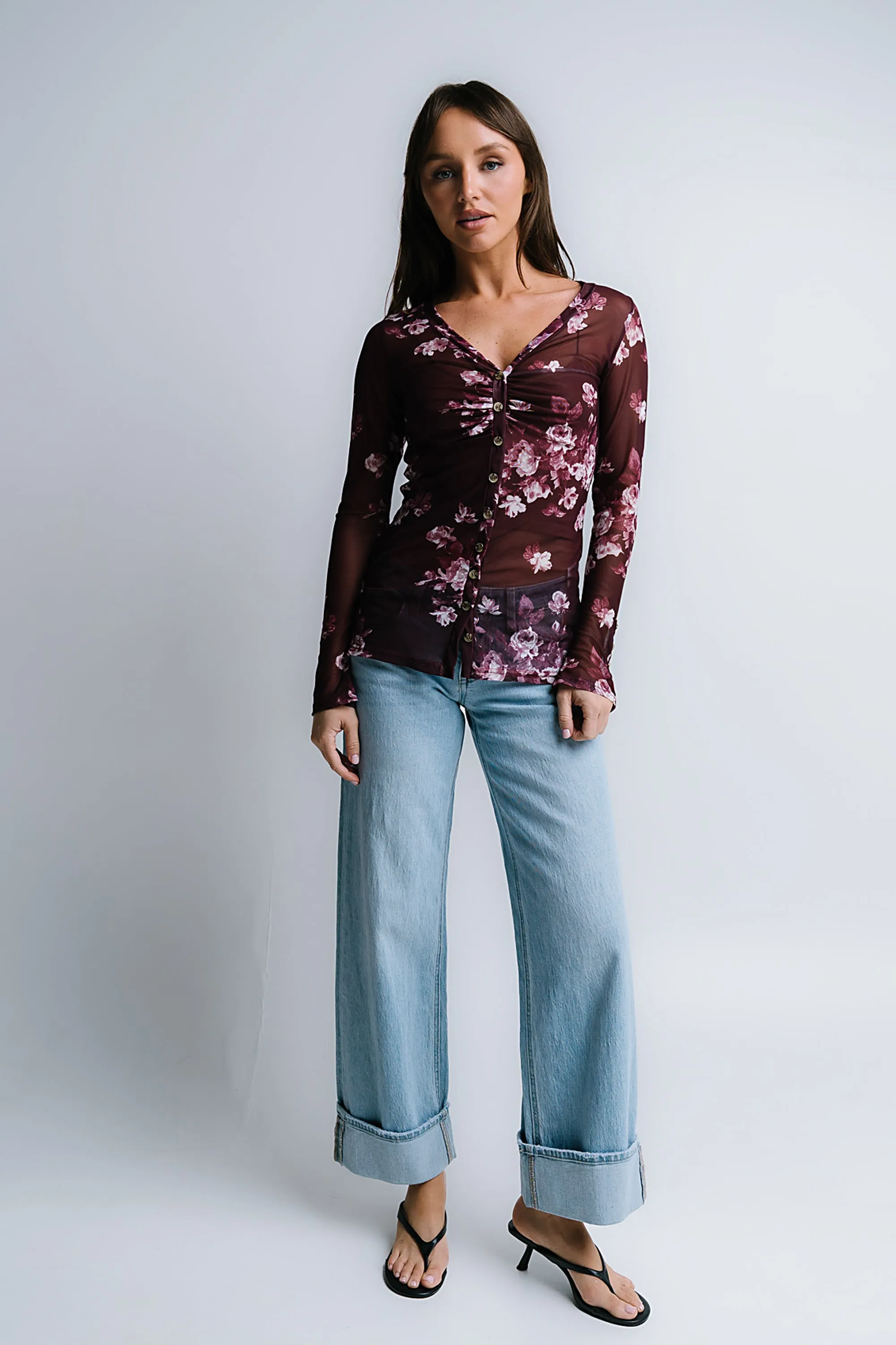 Sammy Floral Mesh Top in Wine sold by bohme product image thumbnail 4