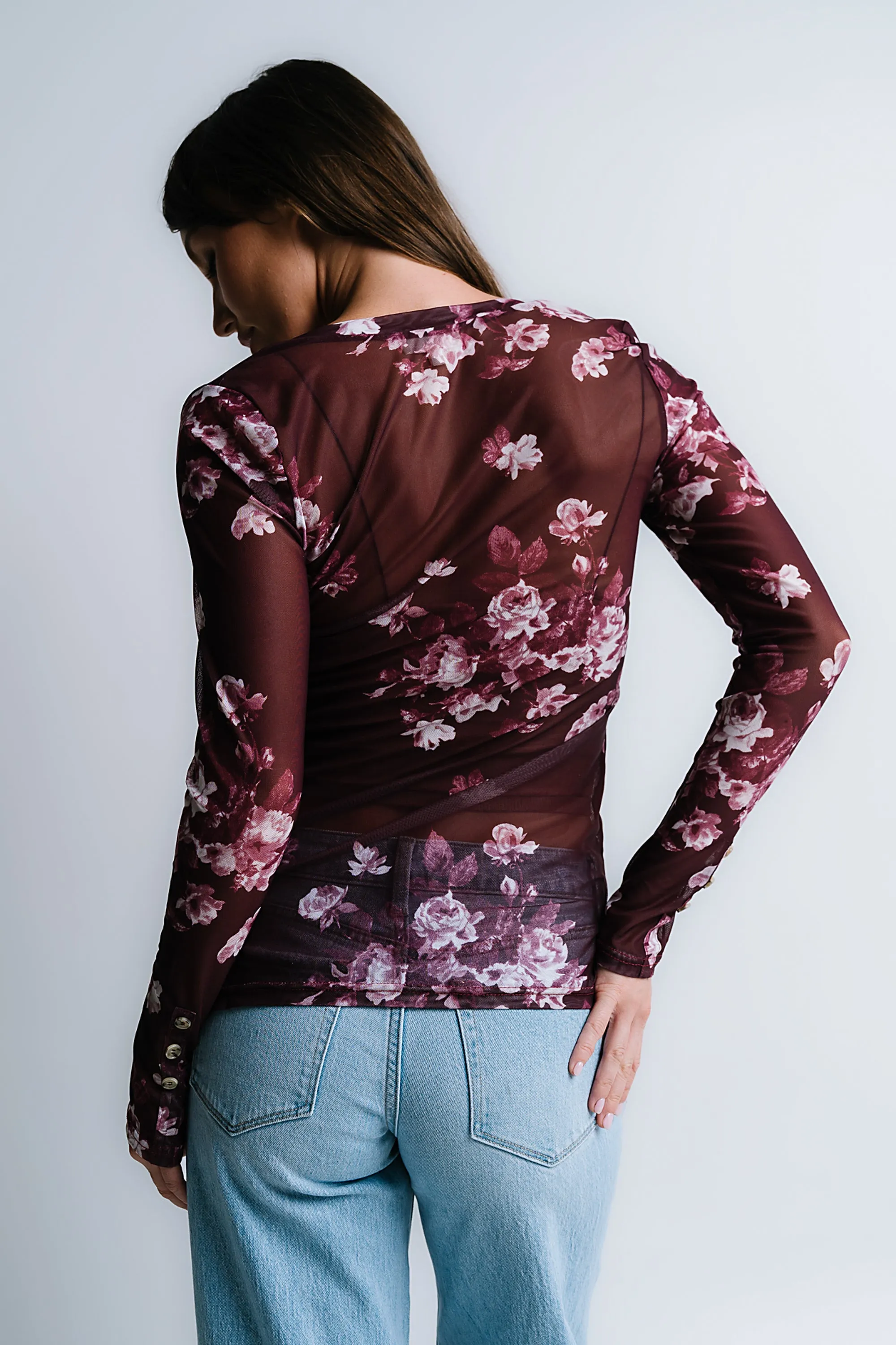 Sammy Floral Mesh Top in Wine sold by bohme product image thumbnail 2