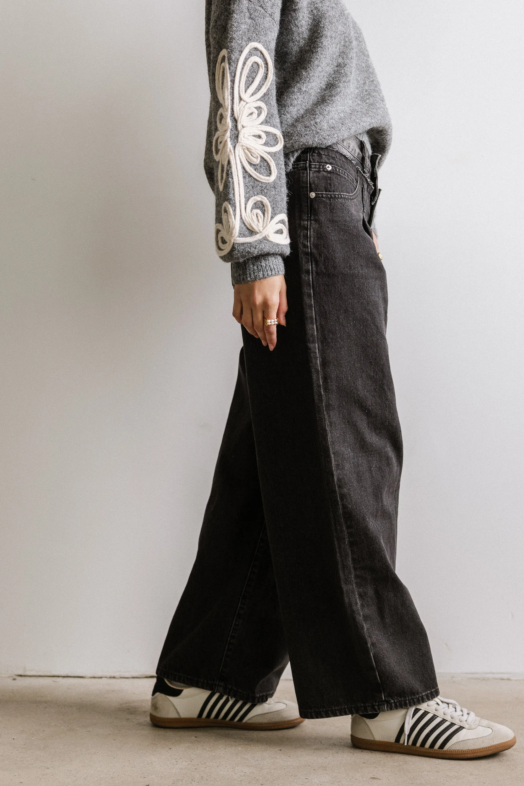 Arabella Wide Leg Jeans in Washed Black sold by bohme product image thumbnail 4
