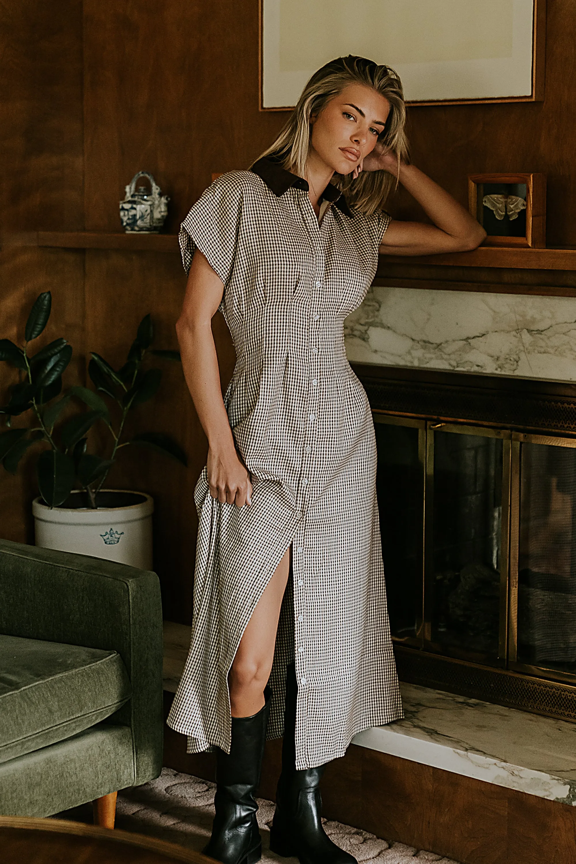 Andie Houndstooth Midi Dress sold by bohme