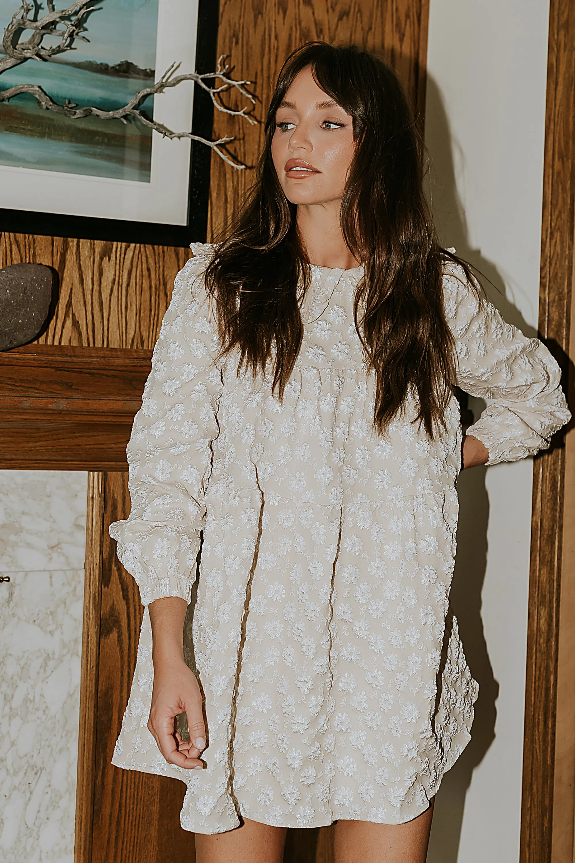 Liam Floral Mini Dress in Oatmeal sold by bohme product image thumbnail 4