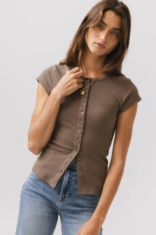 Vestia Button Up Tee in Army Green sold by bohme